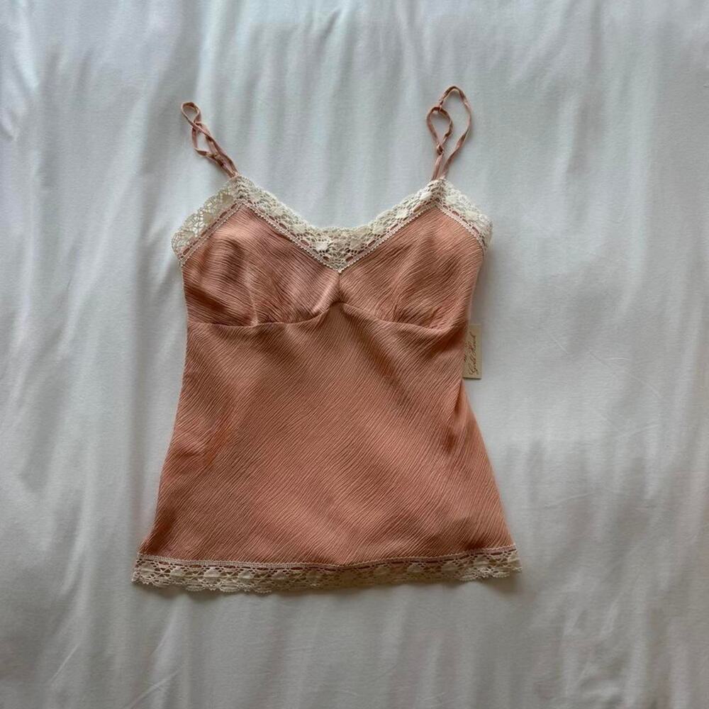 Gold hawk pink lace cami top with lace trim